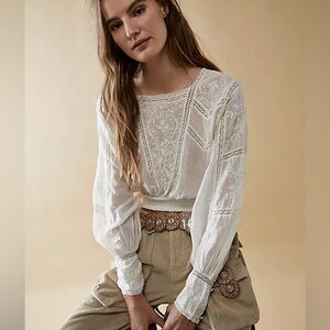 Free People Lucky Me Lace Top Long Sleeve
